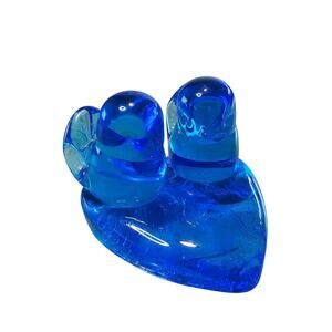 Leo Ward Bluebirds of Happiness Art Glass Heart Figurine 1.75" Blue Birds 90s